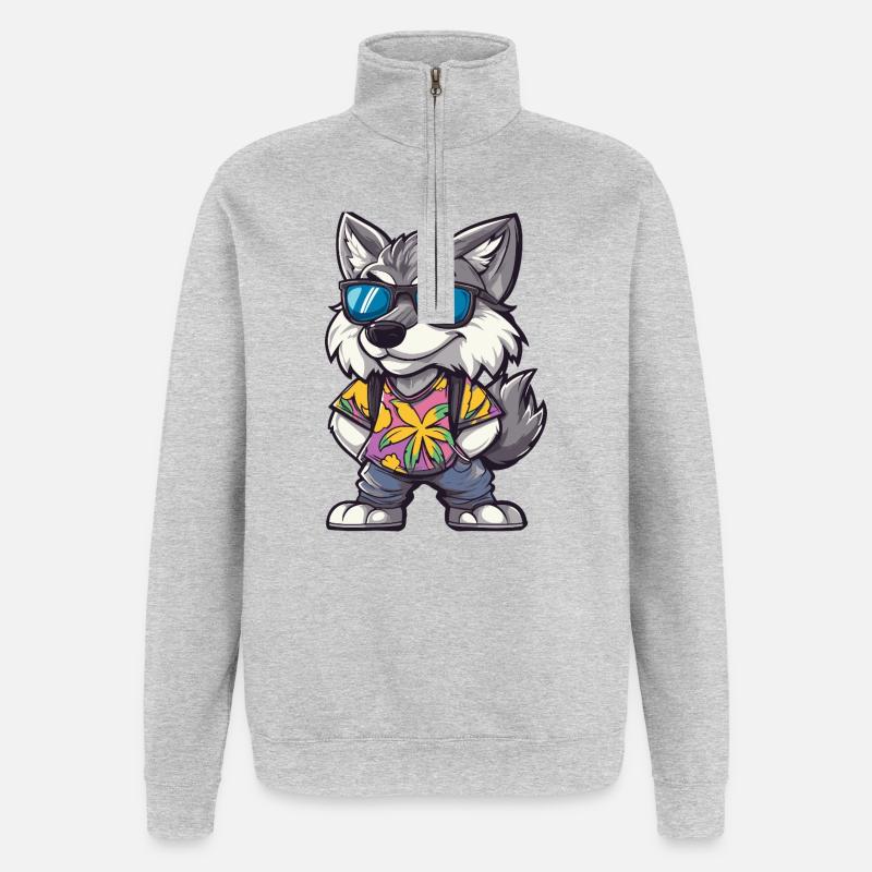 Vacances de Wolf Comic - Sweat à zip 1/4 - gris chiné