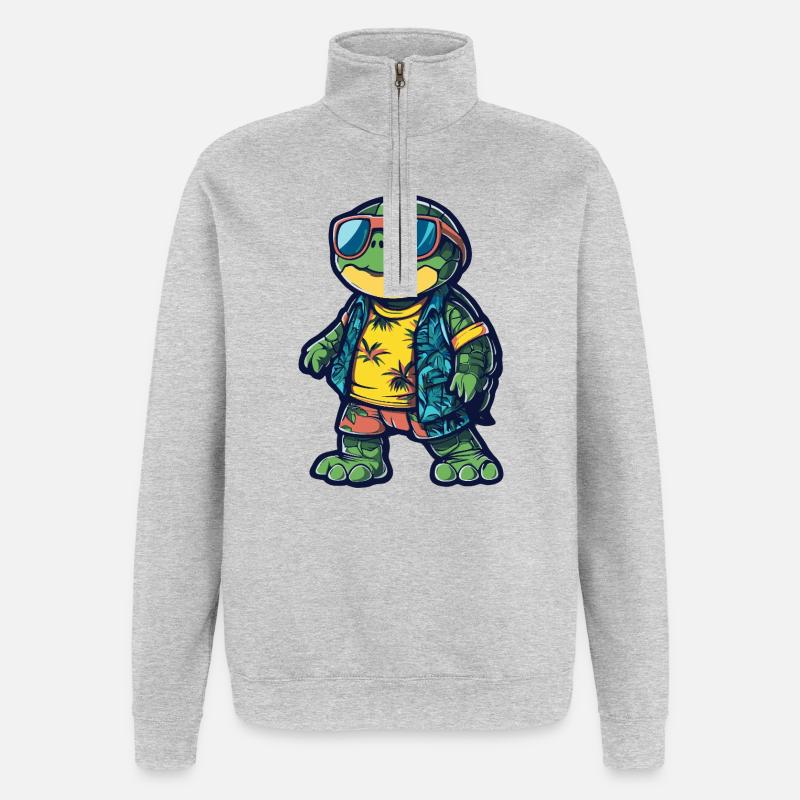 Turtle Comic Holiday - Sweat à zip 1/4 - gris chiné