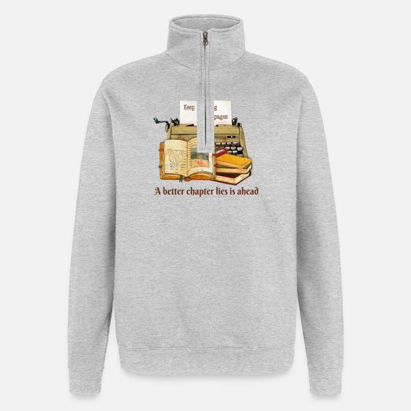 Keep Turning The Pages  - Quarter-Zip Sweatshirt - heather grey