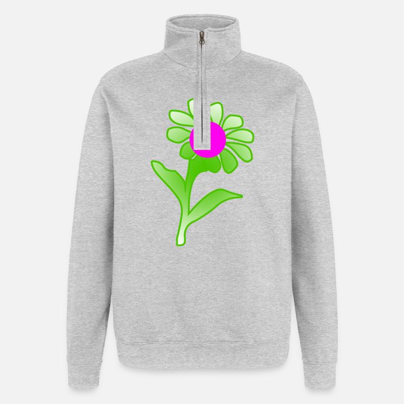 Blumen - Quarter-Zip-Sweatshirt - Grau meliert
