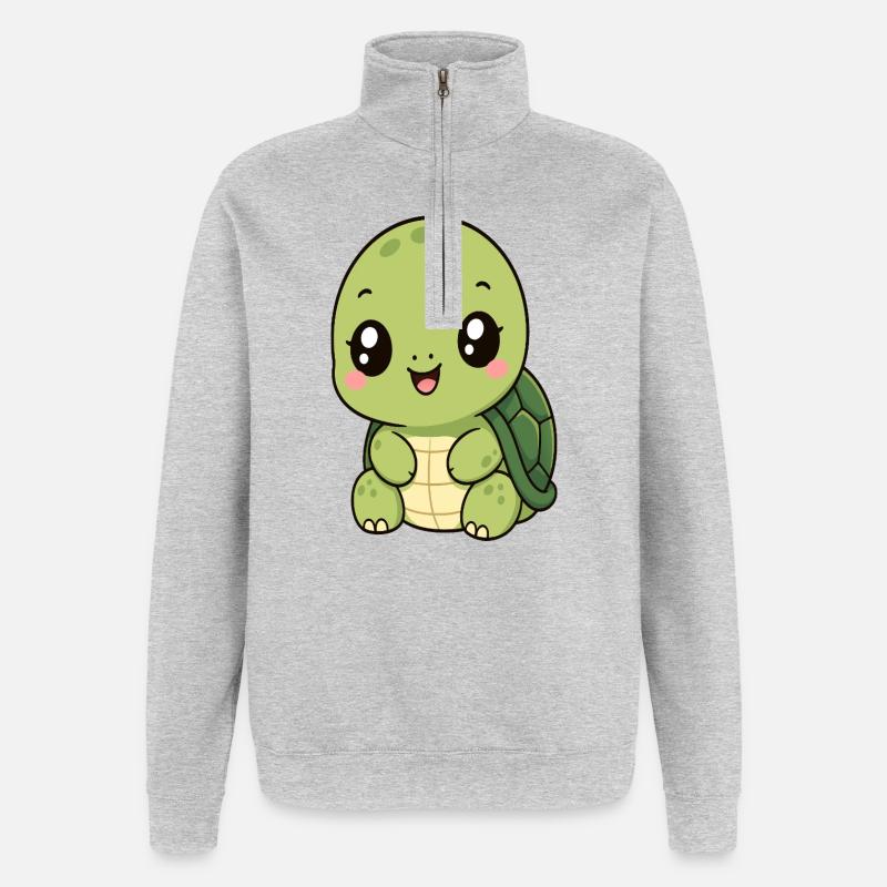 Kawaii Schildkröte  - Quarter-Zip-Sweatshirt - Grau meliert