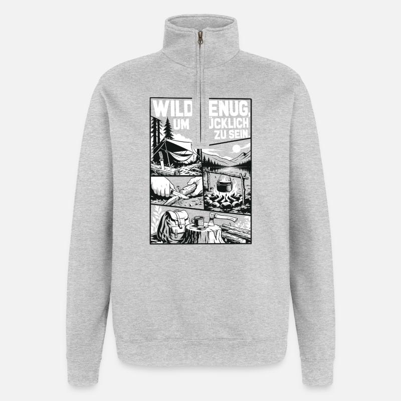 Aventure de camping assez sauvage - Sweat à zip 1/4 - gris chiné