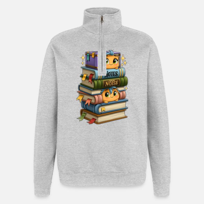 Bibliothèque avec des oiseaux - Sweat à zip 1/4 - gris chiné
