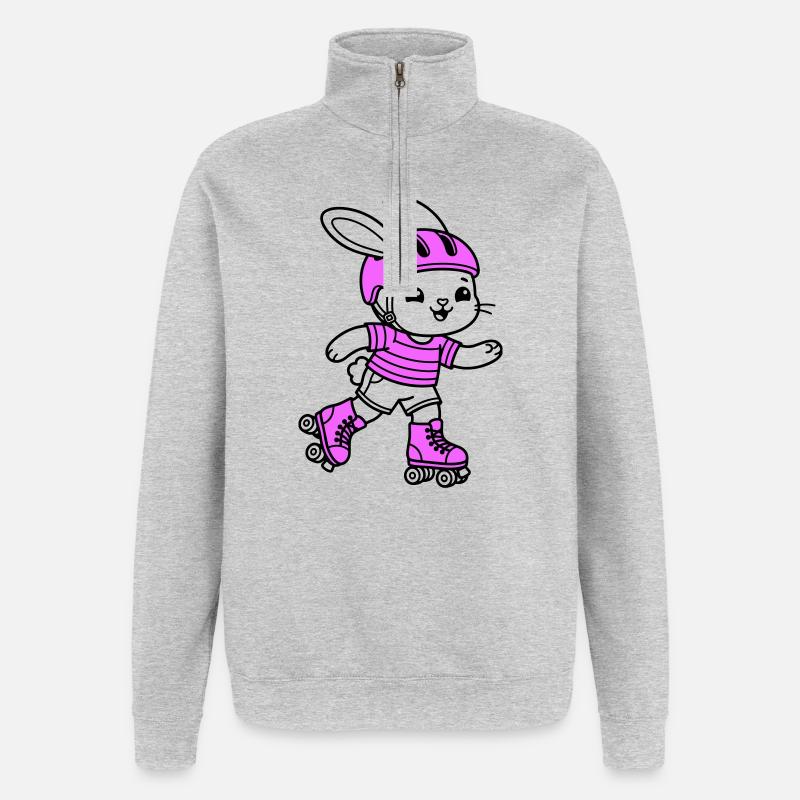 Fille patineuse à roulettes - Sweat à zip 1/4 - gris chiné