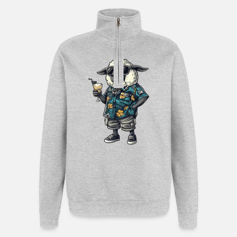 Schaf Comic Sommer - Quarter-Zip-Sweatshirt - Grau meliert