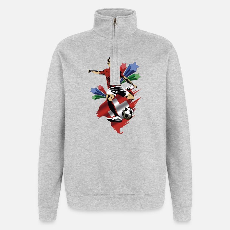 Schweiz - Schweizer - Flaggen - Quarter-Zip-Sweatshirt - Grau meliert