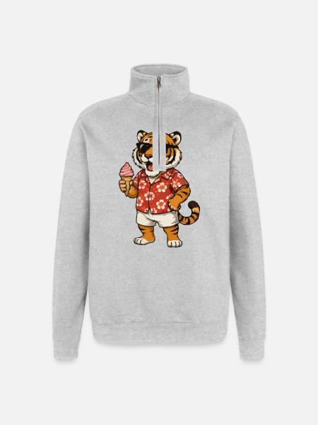 Hawaii-Tiger mit Eis-Sommerlook - Quarter-Zip Sweatshirt - heather grey
