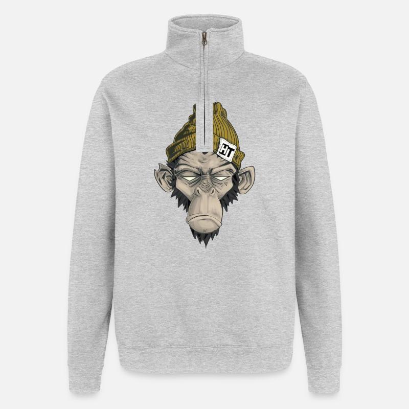 Rap Monkey - Sweat à zip 1/4 - gris chiné