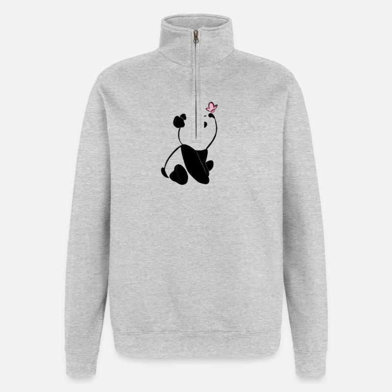 Panda avec papillon – Motif d’animal mignon - Sweat à zip 1/4 - gris chiné
