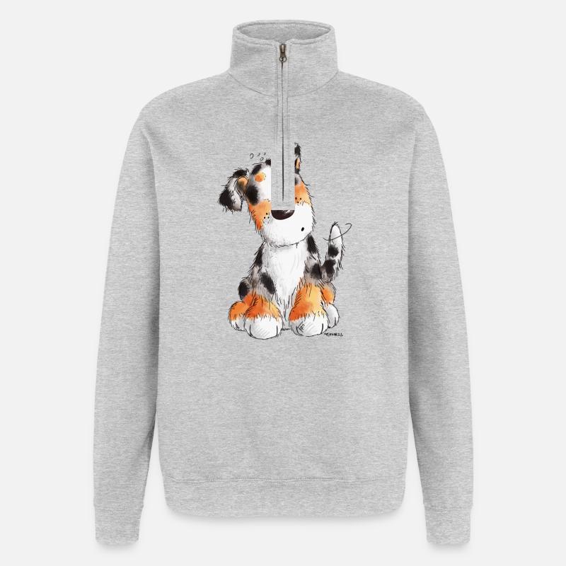 Süßer Australian Shepherd - Aussie - Geschenk - Quarter-Zip-Sweatshirt - Grau meliert