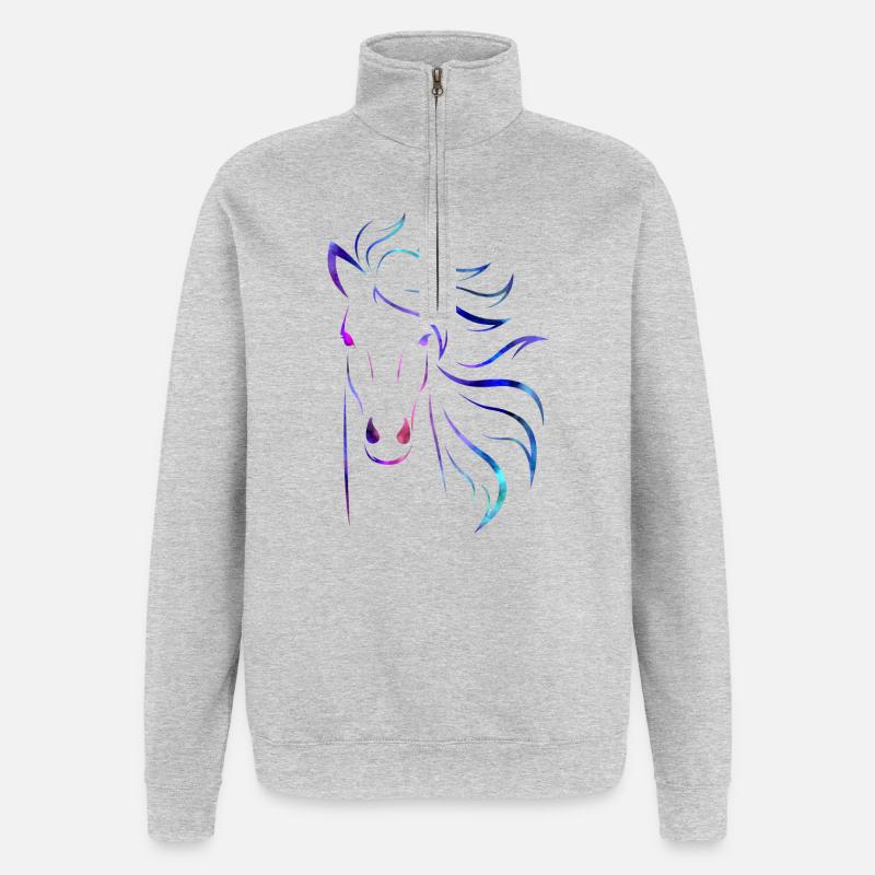Pferd - Quarter-Zip-Sweatshirt - Grau meliert