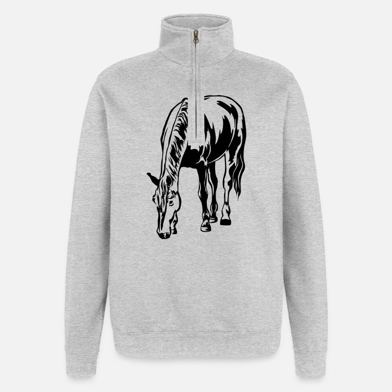 Cheval herbeux - Sweat à zip 1/4 - gris chiné