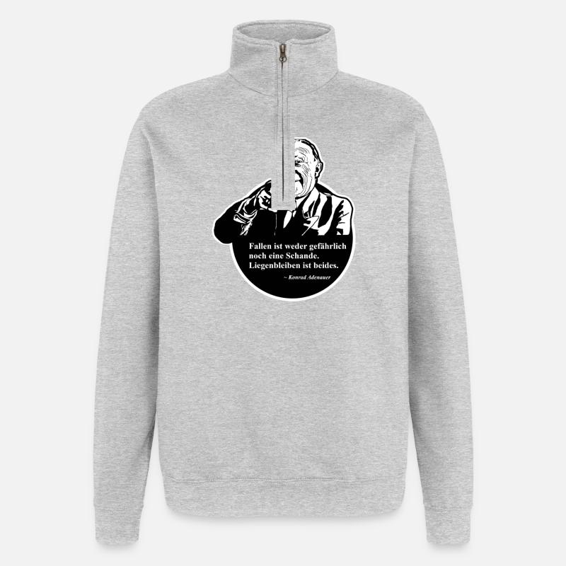 Konrad Adenauer Zitat: Fallen - Quarter-Zip-Sweatshirt - Grau meliert