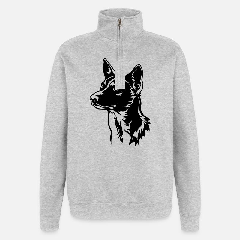 Basenji Kopf - Quarter-Zip-Sweatshirt - Grau meliert