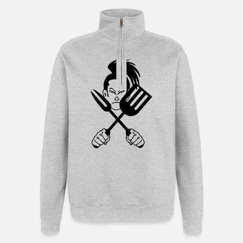 Cuisinier samouraï japonais - Sweat à zip 1/4 - gris chiné