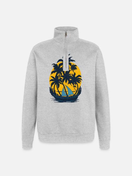 Sunset on the palm boat - Quarter-Zip Sweatshirt - heather grey