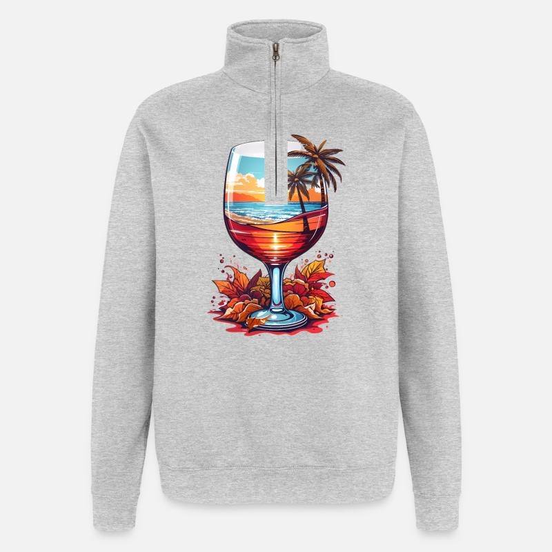 Verre de vin de plage - Sweat à zip 1/4 - gris chiné