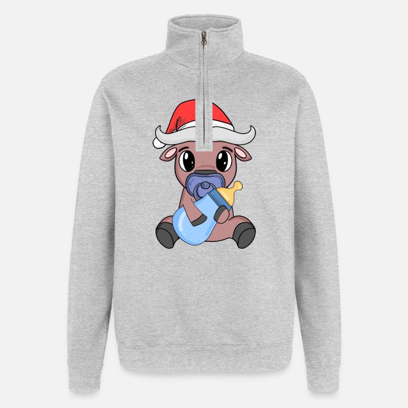 Bœuf bébé Noël - Sweat à zip 1/4 - gris chiné