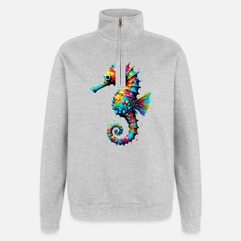 Seepferdchen - Quarter-Zip-Sweatshirt - Grau meliert