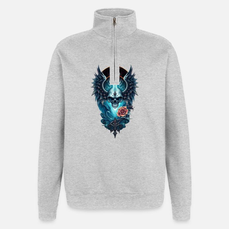 Atemberaubender Schädel - Quarter-Zip-Sweatshirt - Grau meliert