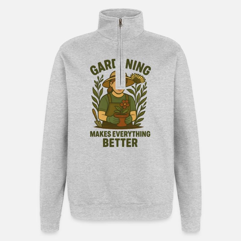 Garten Gartenarbeit - Quarter-Zip-Sweatshirt - Grau meliert