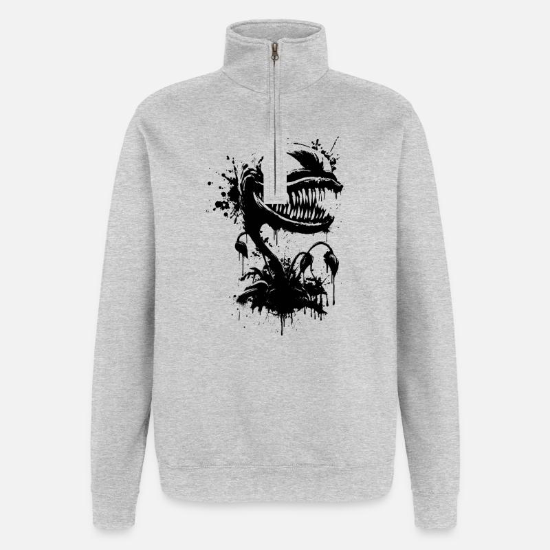 Cartoon einer fleischfressenden Pflanze  - Quarter-Zip-Sweatshirt - Grau meliert