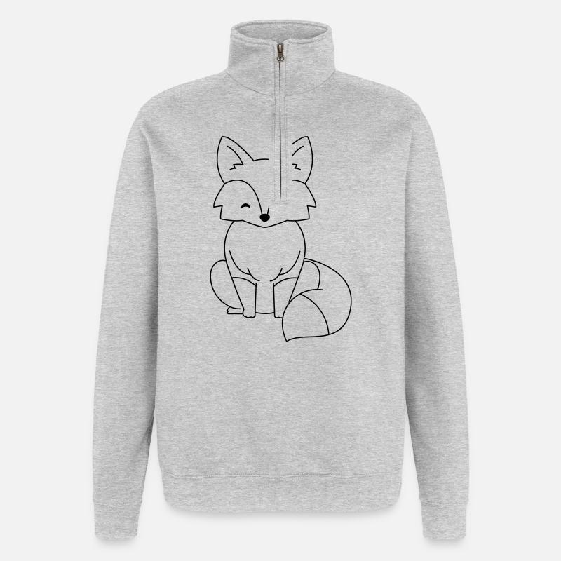 Comic Fox in Black - Quarter-Zip Sweatshirt - heather grey