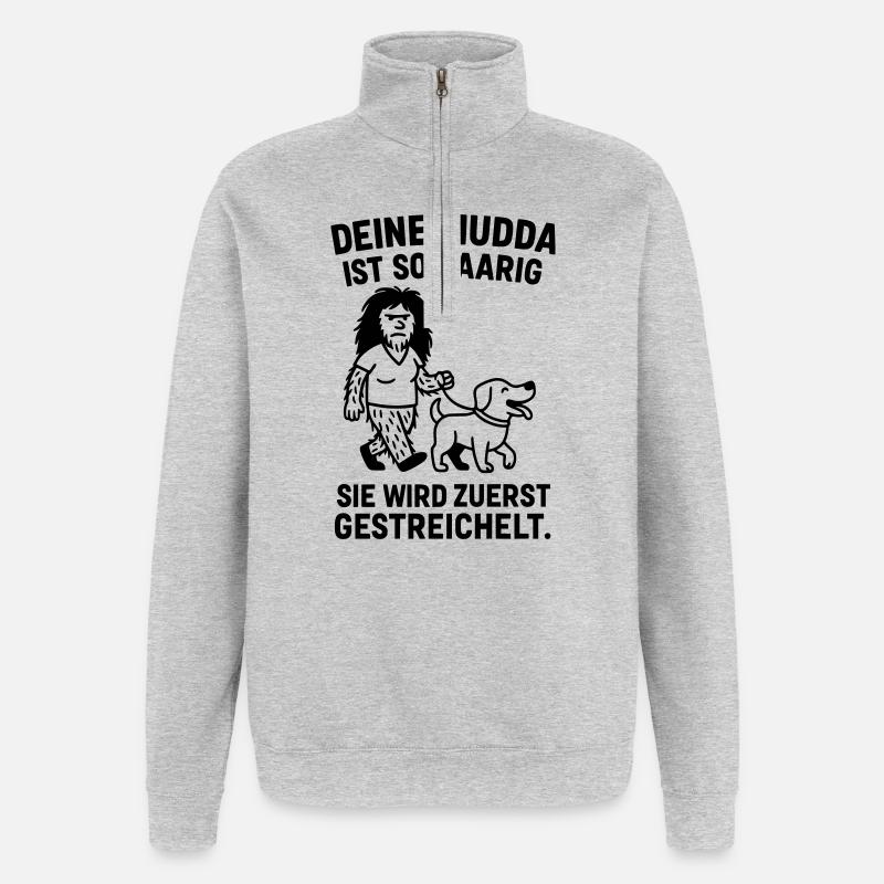 deine mutter haarig witz - Quarter-Zip-Sweatshirt - Grau meliert