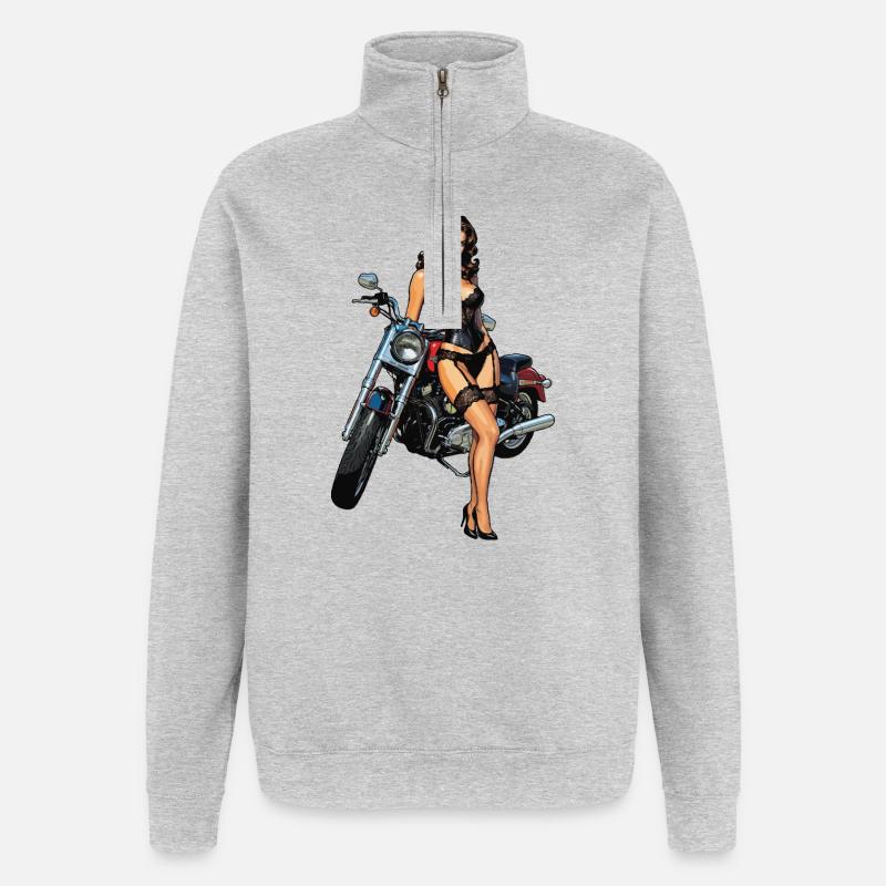 Mädchen mit Motorrad feststecken - Quarter-Zip-Sweatshirt - Grau meliert