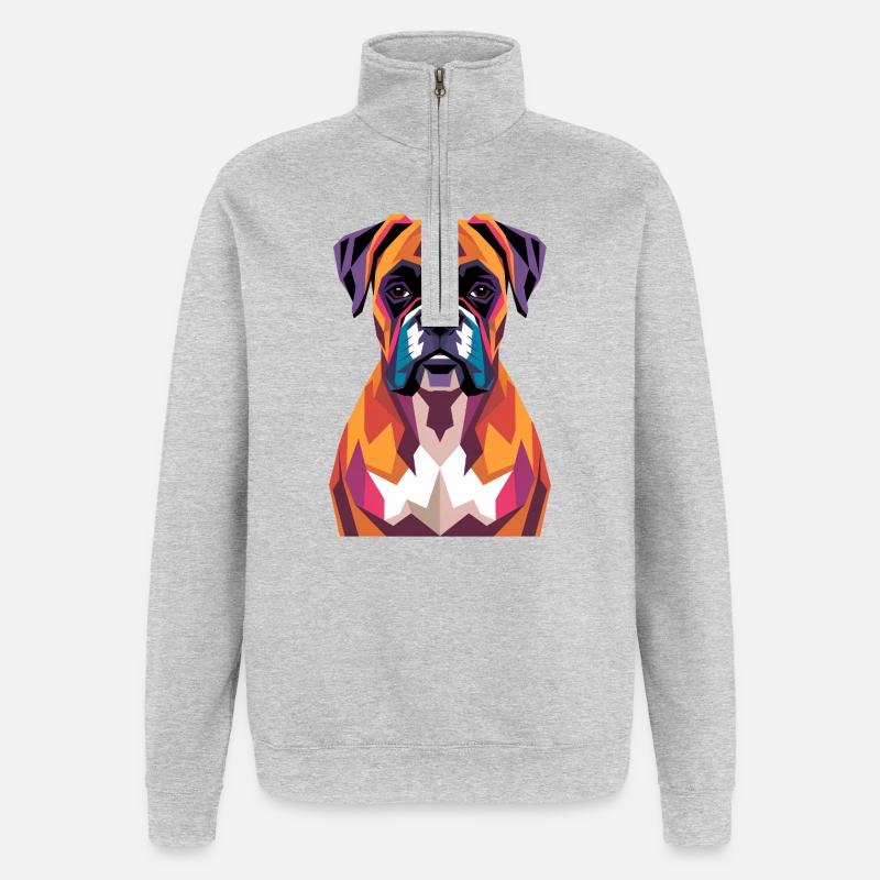 Farbenfroher geometrischer Boxerhund - Quarter-Zip-Sweatshirt - Grau meliert