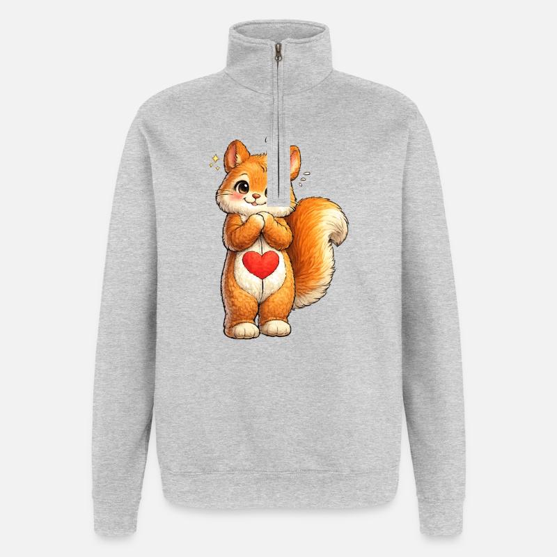 Schüchternes Eichhörnchen mit rotem Herz - Quarter-Zip-Sweatshirt - Grau meliert