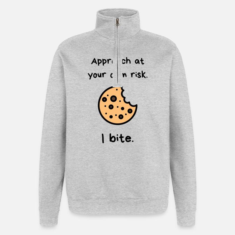 Approach At Your Own Risk – I Bite Cookie - Quarter-Zip-Sweatshirt - Grau meliert