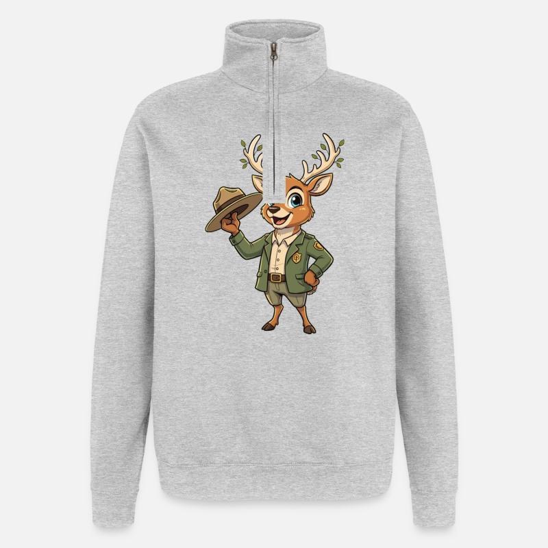 Waldpfad Ranger Reh - Quarter-Zip-Sweatshirt - Grau meliert
