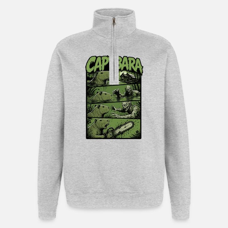 Zombie Sumpf Capybara - Quarter-Zip-Sweatshirt - Grau meliert