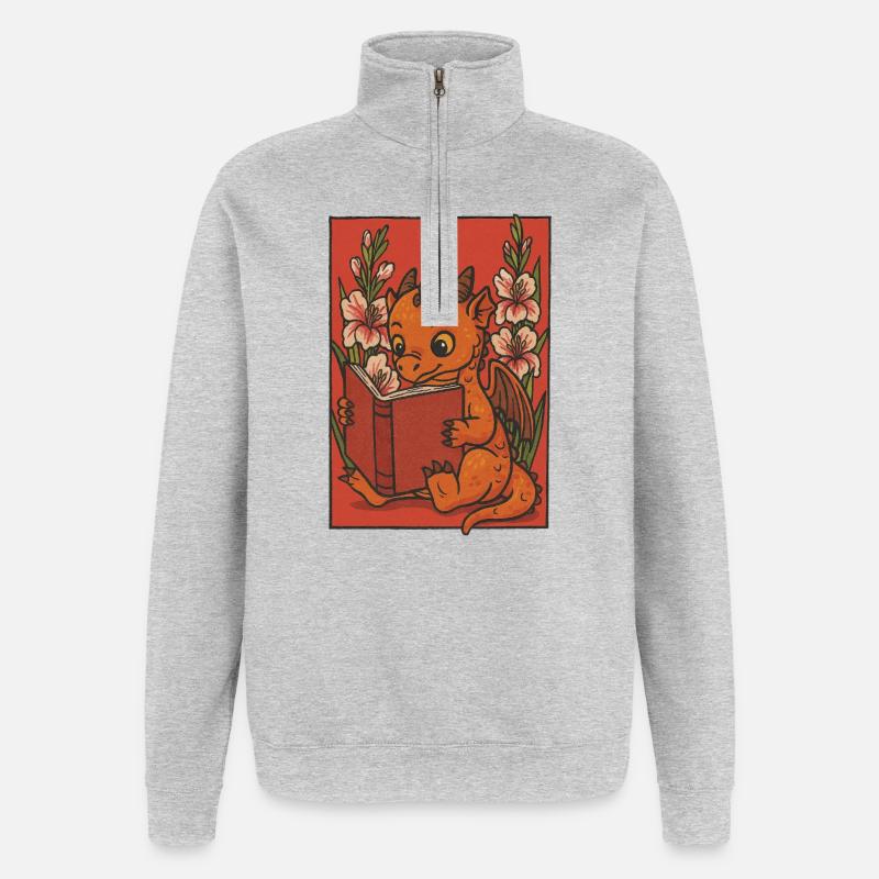 Drachenlesen im Blumengarten - Quarter-Zip-Sweatshirt - Grau meliert