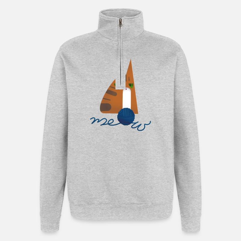 Chaton (rouge) - Sweat à zip 1/4 - gris chiné