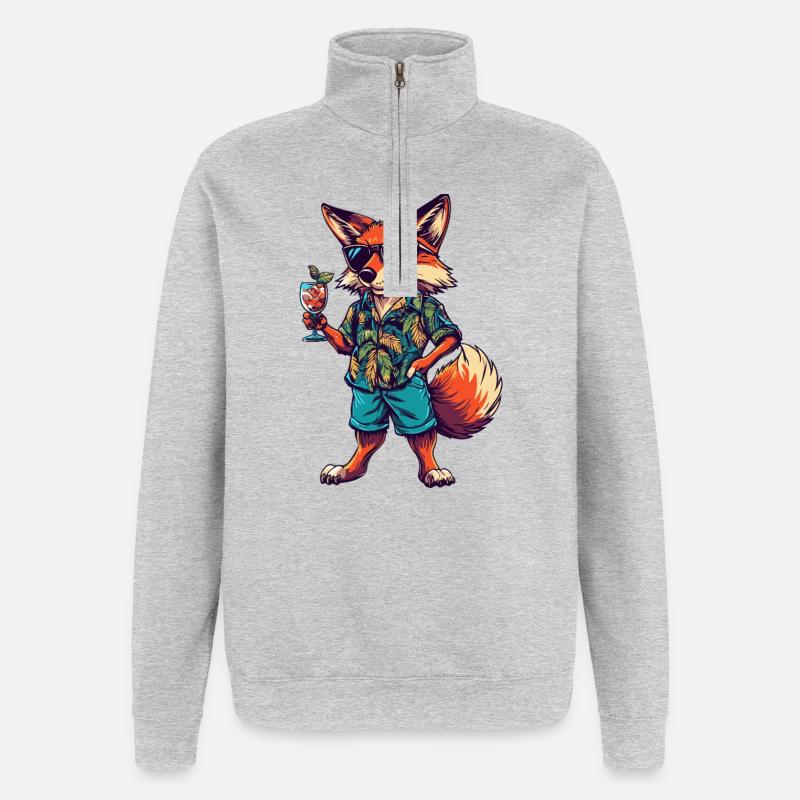 Fuchs Comic Sommer - Quarter-Zip-Sweatshirt - Grau meliert