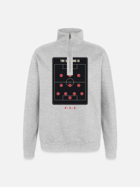 Startelf 4-3-3 Fußballformation - Quarter-Zip-Sweatshirt - Grau meliert