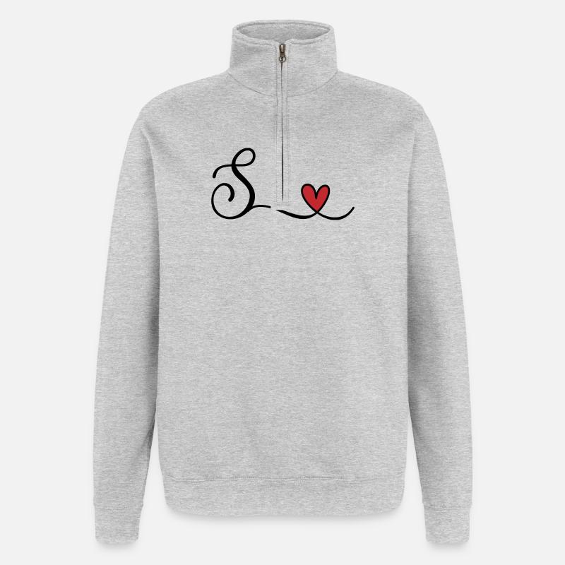 Lettre S - Sweat à zip 1/4 - gris chiné