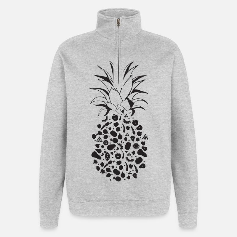 Früchte als Ananas - Quarter-Zip-Sweatshirt - Grau meliert