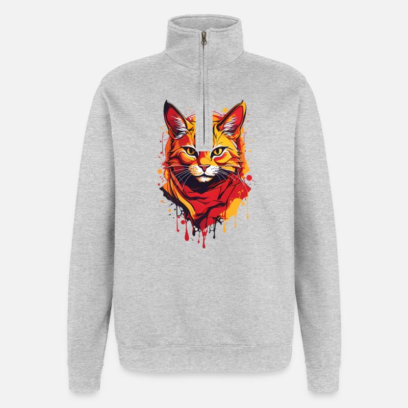 Chat cool - Sweat à zip 1/4 - gris chiné