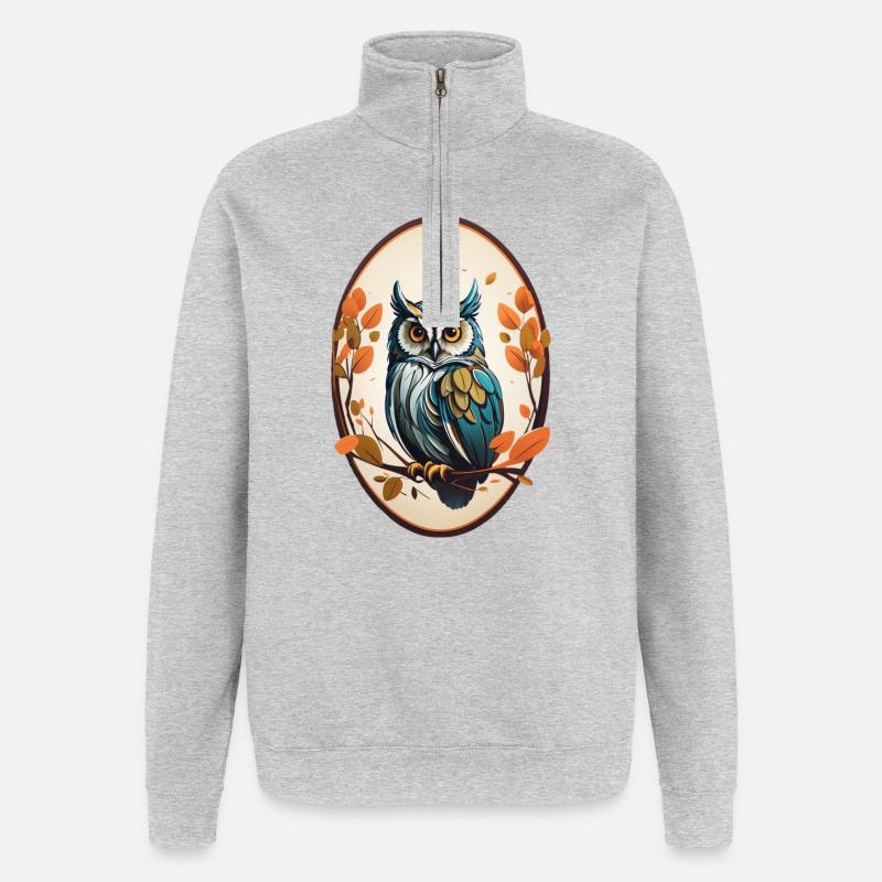 Nachtvogel Eule - Quarter-Zip-Sweatshirt - Grau meliert