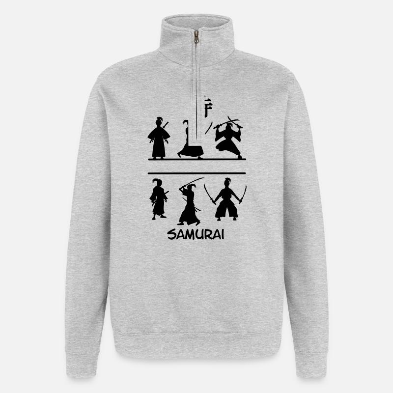 Samouraï avec des épées - Sweat à zip 1/4 - gris chiné