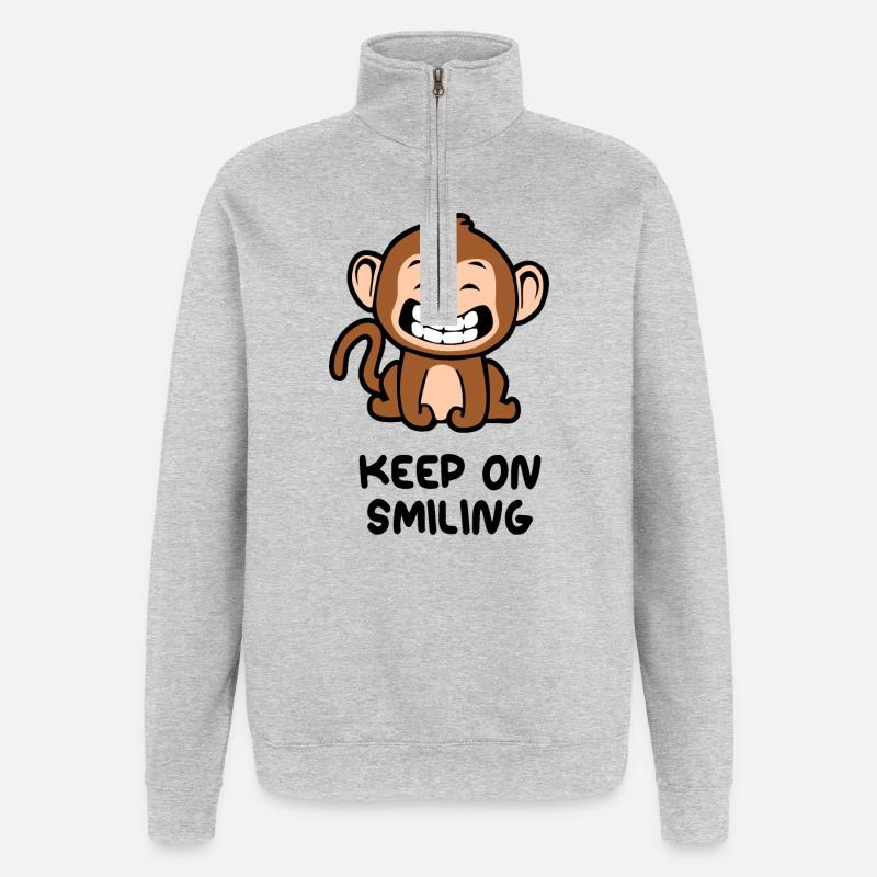 Keep on smiling monkey - Quarter-Zip Sweatshirt - heather grey