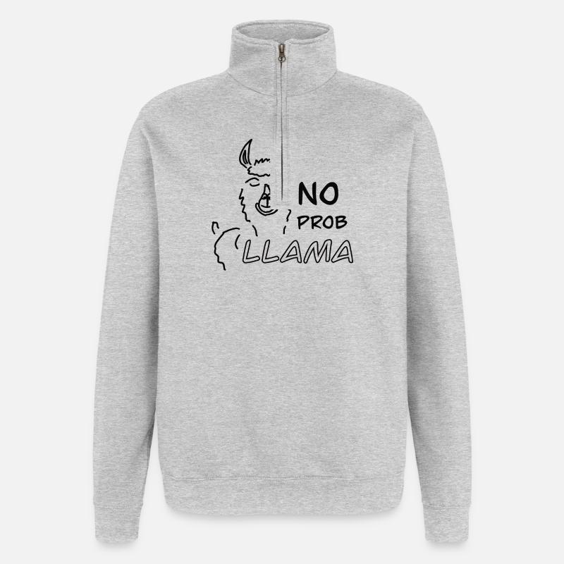 No Prob LLAMA - Sweat à zip 1/4 - gris chiné