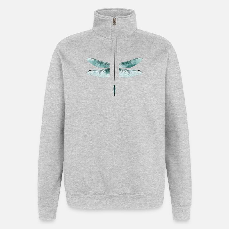 Libellule. Dragonfly - dragon-fly - libellule - Sweat à zip 1/4 - gris chiné