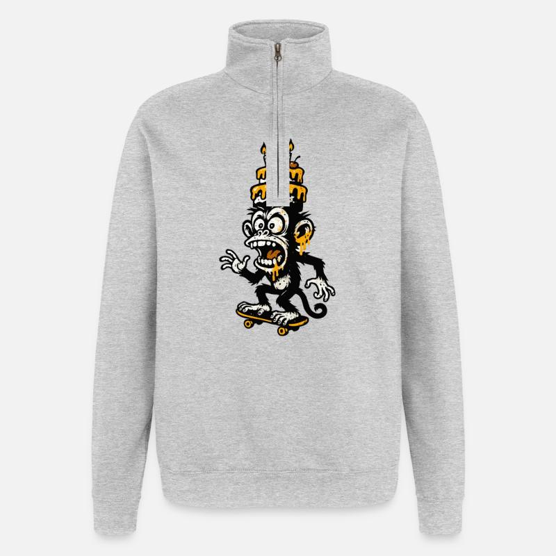 Absurde Affen Geburtstagstorte Illustration - Quarter-Zip-Sweatshirt - Grau meliert