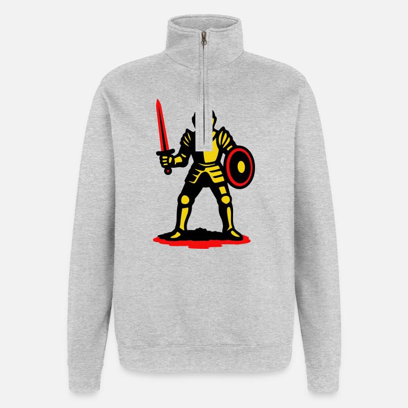 Yellow Knight with Red Sword - Quarter-Zip Sweatshirt - heather grey