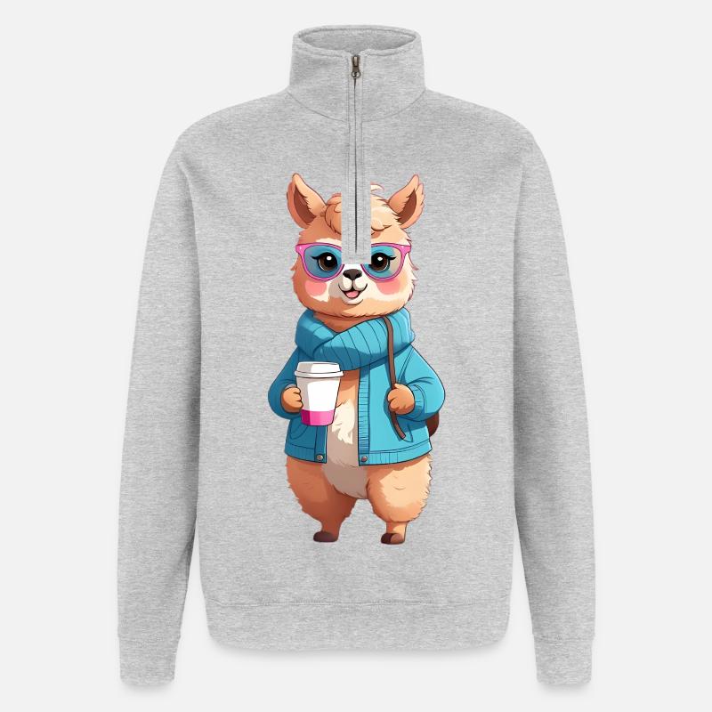 Café Alpaga à Capuche avec Lunettes - Sweat à zip 1/4 - gris chiné