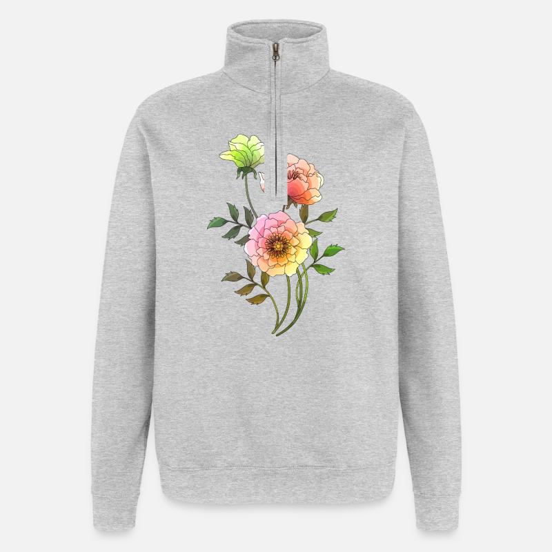 Fleur - Sweat à zip 1/4 - gris chiné
